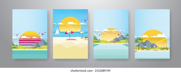Farbiges Sommerbeachposter, Vektorgrafik-Set