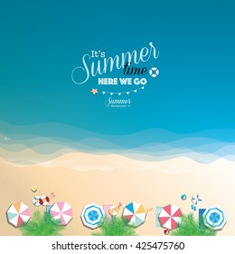 Colorful Summer Beach Vector Background, Top View