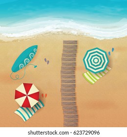 Colorful Summer Beach Vector Background, Top View