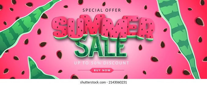 Colorful summer big sale poster with watermelon. Summertime background