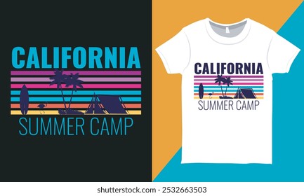 Colorful Summer Camp T-shirt Design Vector