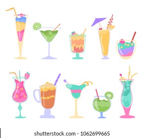 Colorful summer coctails set. Eps10 vector. 