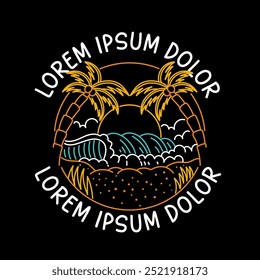 projeto colorido de verão, cena de praia de arte de linha, ilustração de vetor de design de verão