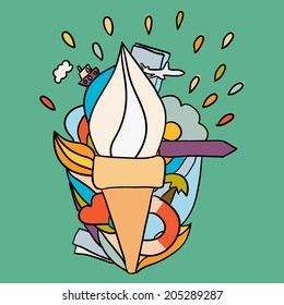 Colorful summer doodle background with ice-cream