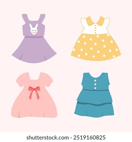 coleção de vestidos de verão coloridos para meninas da criança ilustração bonito