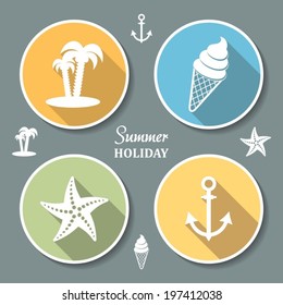 Colorful summer flat design icons on grey background