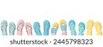 Colorful summer flip flops border. Flip flops set isolated on white background. Slippers summer background