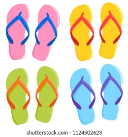 Colorful summer flip flops collection. Vector illustration set