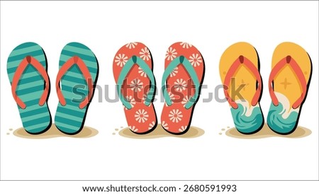 colorful summer flip flops set for beach holiday designs vector art isolated on white background