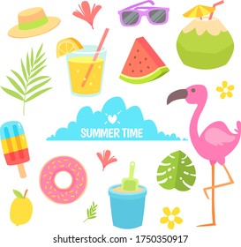 Colorful Summer Floral Drinks Elements Collection