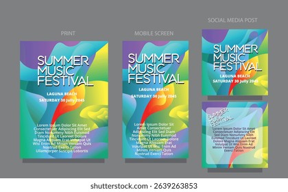 Colorful Summer Flow Abstract Vibrant Wave for Ads and Posters. fluid design template multiple platform for print, mobile screen and social media post vector illustration