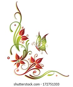 Colorful summer flowers, green and red