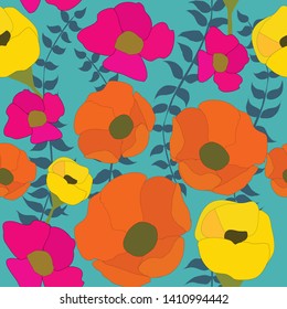 Colorful Summer Flowers Seamless Pattern, Summer Floral Background Repeat Pattern