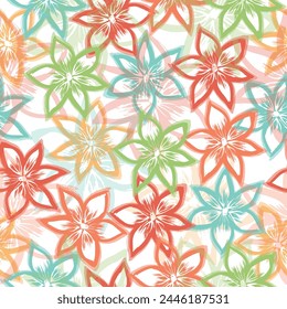 Colorful summer flowers seamless pattern designed with watercolor.  Raster bitmap illustration. Art expression painting style.