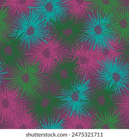 Colorful summer flowers seamless pattern designed with watercolor. Fucsia color background dominant.