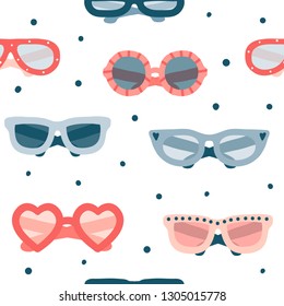 Colorful summer glasses seamless pattern. Flat vector fashion illustration. Different hand drawn glasses types hipster, retro, vintage, modern, classic. Cute texture with accessories - Powered by Shutterstock - Get 15% off with code: PIKWIZARD15