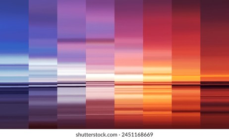 Colorful summer gradients background in different time. Minimalistic sunrise or sunset blurred color backgrounds design for banner, poster. Creative gradients in summer colors. Vector illustration