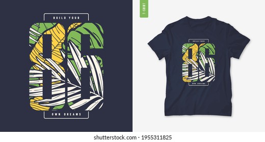 Colorful summer graphic t-shirt design, tropical print, vector illustration.