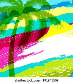 colorful summer holiday background with palms