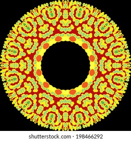 Colorful summer holiday ornament. Mandala. Circle with seaweed and corals. Bright underwater seamless pattern with beautiful corals. 