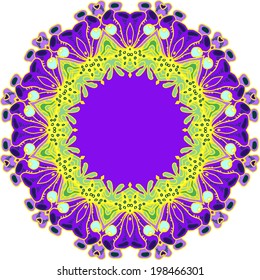 Colorful summer holiday ornament. Mandala. Circle with seaweed and corals. Bright underwater seamless pattern with beautiful corals. 