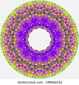 Colorful summer holiday ornament. Mandala. Circle with seaweed and corals. Bright underwater seamless pattern with beautiful corals. 