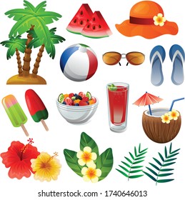 colorful summer icon element set mixed vibrant color design
