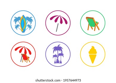 Colorful Summer Icon Set Stylish Design