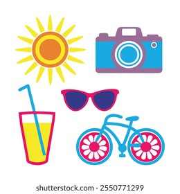 Colorful Summer Icon Set Vector Design.