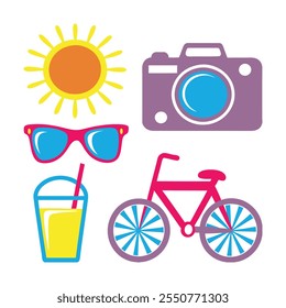 Colorful Summer Icon Set Vector Design.