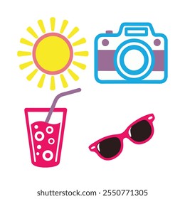 Colorful Summer Icon Set Vector Design.