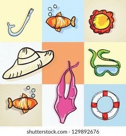 Colorful Summer Icons (collection set). Vector Illustration