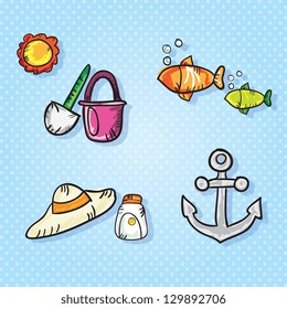 Colorful Summer Icons (collection set). Vector Illustration
