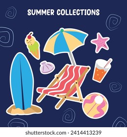 colorful summer icons collection stickers