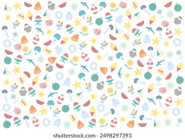 Colorful summer icons pattern. Seamless background vector illustration. For wallpaper, background, fabric, wrapping paper.