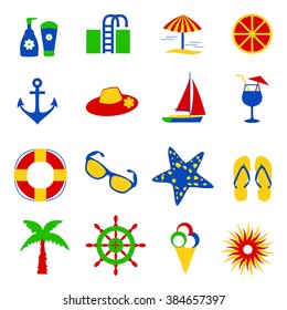Colorful summer icons - red, green, yellow and blue