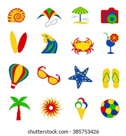 Colorful summer icons - red, green, yellow and blue