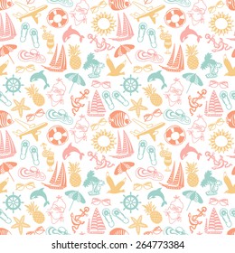 colorful summer icons symbolizing summer vacation, travel