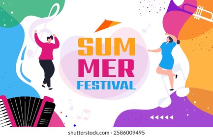 Colorful Summer Live Jazz Music Festival Concept Illustration. Design for Event Poster, Banner, Background, Wallpaper, Social Media Post and Many More. 