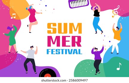 Colorful Summer Live Jazz Music Festival Concept Illustration. Design for Event Poster, Banner, Background, Wallpaper, Social Media Post and Many More. 