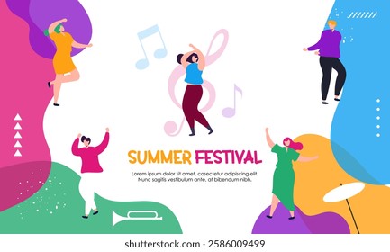 Colorful Summer Live Jazz Music Festival Concept Illustration. Design for Event Poster, Banner, Background, Wallpaper, Social Media Post and Many More. 