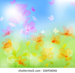 colorful summer meadow with butterfly