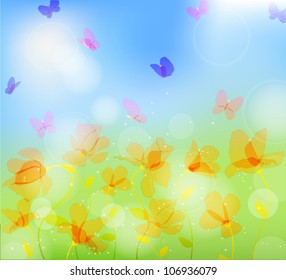 colorful summer meadow with butterfly