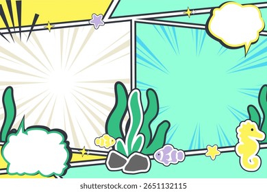 Colorful Summer Ocean Comic Template - Marine Life Poster Frame para conteúdo de mídia social ambiental