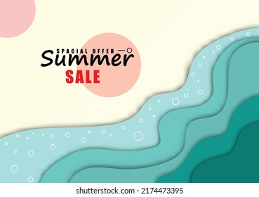 Colorful Summer papercut background layout banners design. Horizontal poster, greeting card, header for website