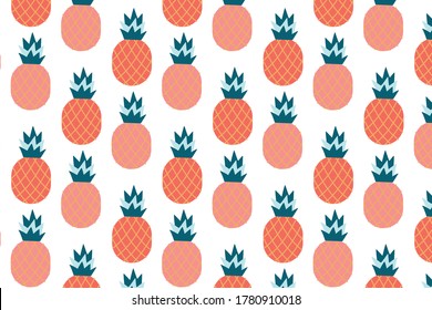 Colorful summer pattern with hand drawn ananas. Vector background illustration 