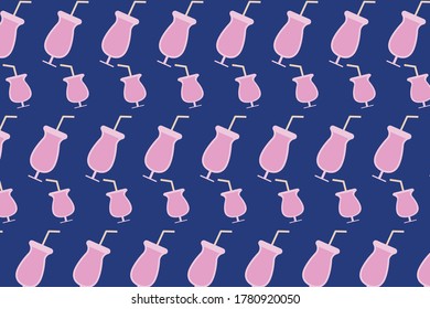 Patrón de verano colorido con cocteles hechos a mano. Ilustración de fondo del vector con colores rosa y azul