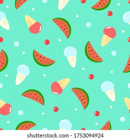 Farbiges Sommermuster mit Eis und Wassermelone. Vektordesign für Textilien, Tapeten, Stoff.