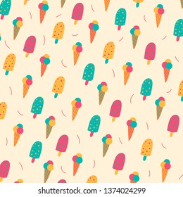 Colorful summer  pattern with ice creams.Fresh unique vector illustration. Great for background or wrapping.