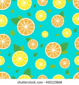 A colorful summer pattern with lemmon, orange and mint 